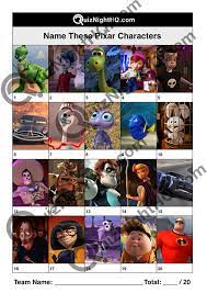 Games you can play with trivia questions and answers Disney Characters 006 Pixar Characters Quiznighthq