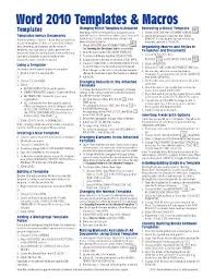 microsoft word 2010 templates macros quick reference guide