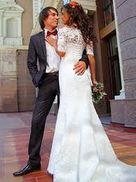 Dann bist du hier ganz genau richtig. Brautkleid Lang Schulterfrei 3 4 Armel Spitze Meganbridal Meerjungfrauen Hochzeitskleid Mit Zug Brautkleider Kleider