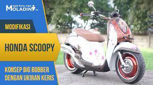 Inspirasi modifikasi vespa ini dipajang dalam launching honda scoopy tahun 2017 di royal plaza surabaya beberapa waktu lalu. Modifikasi Honda Scoopy Konsep Big Bobber Ukiran Keris Youtube