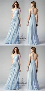 Light Blue One Shoulder Pleating Zipper Up A Line Long Chiffon Bridesmaid Dress Charming Bridesmaid Dresses Chiffon Dress Long Bridesmaid Dresses Long Chiffon