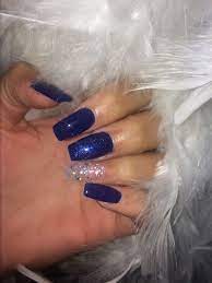 Dark Blue Acrylic Nails Blue Acrylic Nails Glitter Blue Glitter Nails Sparkly Acrylic Nails
