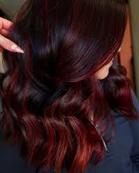 Red highlights on short black hair. Level 3 Dark Hair With Red Highlights Red Highlights In Brown Hair Dying Hair Red Red Balayage Hair
