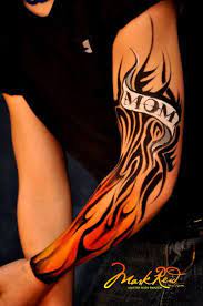 The attached image (1) shows how the finished tattoo looks like on the arm; Untitled Flame Tattoos Fire Tattoo Face Painting