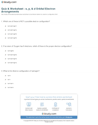 Quiz Worksheet S P D Orbital Electron Arrangements