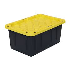 Tejal new plastic storage bin hanging stacking containers with riser, garage storage bins stackable, (5.90 x 9.45 x 4.89 inches) heavy duty for tools hospital school office toys hardware blue 4 pack. Gsc Technologies Gsc Technology Heavy Duty Storage Box Plastique 64 Litre Black And Yellow St27181301 Rona