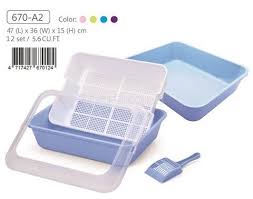 Buy a box of cat litter box liners or get several sheets of plastic that are larger than your cat's litter box. Acepet 670 A2 Quick Sifting Cat Litter Tray Taiwantrade Com