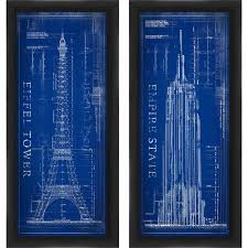 Framed art framed prints : Framed Graphic City Blueprint Wall Art Set Of 2 Walmart Com Walmart Com