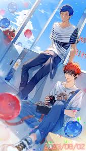 yan er10, original, 2boys, :d, against wall - Anime R34