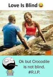 Love Is Blind But Crocodile Is Not In 2020 Funny Couples Memes Really Funny Memes Very Funny Memes