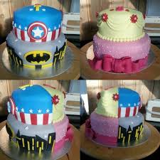 Combined Joint Birthday Cake For Brother And Sister Half And Half Princesses And Superheros Cake Kids Themed Birthday Parties Superhero Birthday Cake Combined Birthday Parties