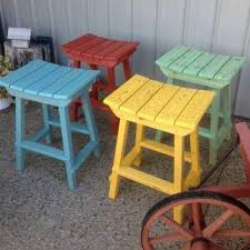 Fun Colored Bar Stools Use For Both Function And Outdoor Decor Poolside Decor Outdoor Stools Beachy Cottage Decor