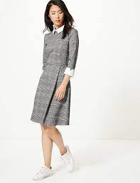 Checked Fit Flare Midi Dress Ms Collection Ms Work Wear Women Fit And Flare Dress Dresses