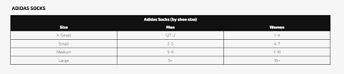 adidas sock size chart uk image sock and collections