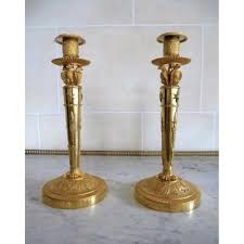By the end of the bronze age. Pair Of Candlesticks In Gilt Bronze Empire Period Candelstick