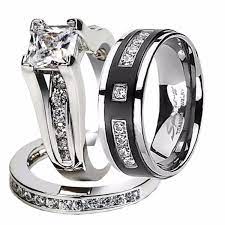 Hers And His Stainless Steel Princess Wedding Ring Set And Titanium Wedding Band Tried It Love It Click The Image Trend J Wedding Ring Bands Princess Wedding Rings Band Engagement Ring