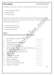 Focus your attention on the given answer sheets. Fact And Opinion Esl Worksheet By Lieselc