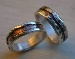 Rustic Wedding Bands Silver And Copper Wedding Ring Set Etsy Copper Wedding Band Copper Wedding Ring Set Copper Wedding Rings
