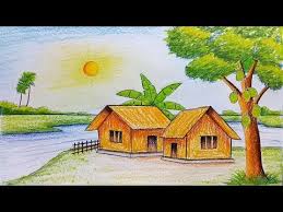 how to draw scenery of summer season step by step very easy