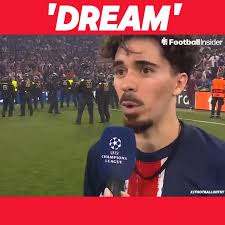 😅 Vitinha called out Lionel Messi in his speech after winning the  Champions League with PSG...