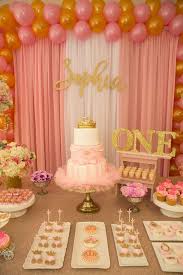 Theme 1st Birthday Party Ideas For Girls Sophia The Princess Turns 1 Catchmyparty Com Princess Birthday Party Decorations Princess Birthday Party 1st Birthday Princess