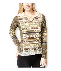 Almost Famous Womens Mixed Media Hacci Pullover Sweater