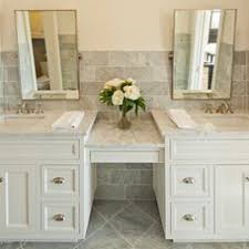 Connect Two Small Vanities With Middle Piece To Create One Long Counter Space Instead Of Hav Bathroom Vanity Designs White Vanity Bathroom Traditional Bathroom