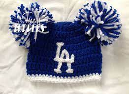 Crocheted Los Angeles Dodgers La Hat Cap Beanie Baby Boy Girl Ears Or Pom Poms Crochet Child Hat Crochet Crochet For Kids