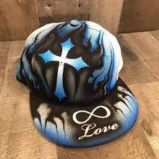 Airbrushed Cross Snapback Hat Hand Painted Infinite Love Etsy Snapback Hats Airbrush Designs Christian Cross