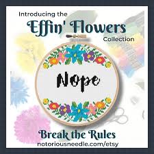 Beach wreath, $16, abc stitch therapy. Notorious Needle Announces Grand Opening With The Effin Flowers Cross Stitch Collection