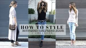 Themogan distressed girlfriend straight relaxed roll up jeans in light blue wash. How To Style Boyfriend Girlfriend Jeans Look Book Youtube