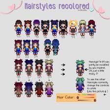Some New Hairstyles And A Few Ones With A Ombre Effect Coloring Stardew Valley Layout Stardew Valley Stardew Valley Farms