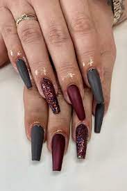 Burgundy Grey Nails Burgundy Nail Designs Deep Red Nails Gray Nails