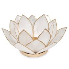 Lotus White Metal Pearlescent Candle Holder Candle Holder Metal Blanc Bougeoirs