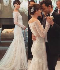 Fifty shades freed, the final instalment of the adapted fifty shades of grey trilogy, won't hit cinemas until february 9. Once The Wedding Gown Hits The Big Screen I Know This Design Will Live On Forever Lace Mermaid Wedding Dress Grey Wedding Dress Mermaid Wedding Dress