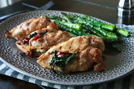 Divide the mushroom mixture into four equal portions and fill each breast with the mushroom mixture (leave the juices in the pan for later. Grilled Spinach Mushroom Stuffed Chicken With Asparagus Daily Ciabatta