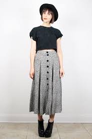 Vintage 90s Skirt Black White Midi Skirt 1990s Skirt Maxi Skirt Daisy Floral Print Skirt Tea Length Skirt Soft Grunge Skirt S M Medium L Style Fashion 90s Fashion Outfits