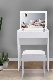 White Corner Girls Makeup Vanity Dressing Table Stool With Flip Mirror Dressing Table With Stool Bedroom Vanity Vanity Desk
