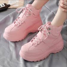 High Top Women Sneakers 5 Cm Thick Sole Shoes Breathable Sneaker Shoes White Pink Trend Street Shooting Incre Women Platform Shoes Sneakers Fashion Girls Shoes