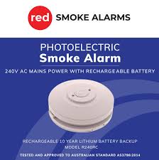 R240rc Red Smoke Alarms 10 Year Rechargeable Lithium Battery Photoelectric Smoke Alarm