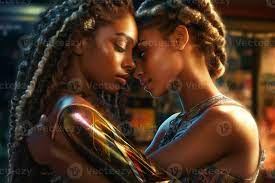 Two young dark-skinned lesbians gently embrace each other. Family lesbian  couple. Generative AI 24033092 Stock Photo at Vecteezy