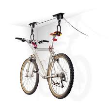 Choosing the right garage lift. 1 Bike Elevation Garage Bicycle Hoist Stores 1 Bike From A Garage Ceiling Pulley Hoist System Works With Cei Bicycle Storage Indoor Bike Storage Bike Storage