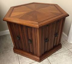 Mersman Hexagonal End Side Table Cabinet Mid Century Modern Hexagon Storage Living Room Bedroom Occasional Nightst Table Side Table Mid Century Modern Cabinets
