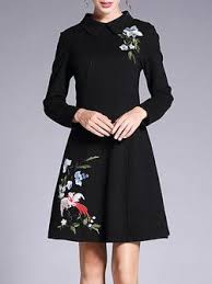Black Embroidered Long Sleeve A Line Midi Dress Batik Fashion Beautiful Dresses Dresses
