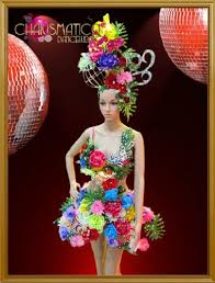 Carnival Inspired Flower And Frond Covered Dress With Matching Headpiece Dress Cover Flower Headdress Embellished Dress