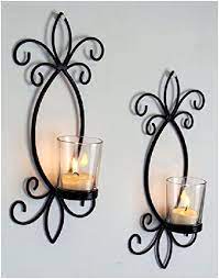 Wrought iron candle sconce with glass hurricane. Wrought Iron Wall Decor Review Of Hosley Iron Tea Light Candle Wall Sconces Printmeposter Com Blog