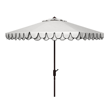 Black And White Outdoor Umbrella With Lights White And Navy Double Scallop 9 Ft Tilting Outdoor Umbrella V1 In 2020 Patio Umbrella Outdoor Patio Umbrellas Outdoor Umbrella