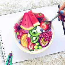Click the bell the original painting here. Can You Guess Which Fruits Are Drawn And Which Are Real By Colour Me Creative Follow Creative Art World For M Food Drawing Fruits Drawing Prismacolor Art