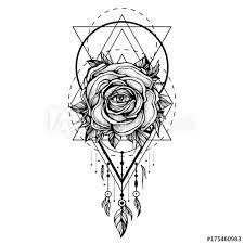 Black Chaplet Rose Flower With The Eye Pattern Of Geometric Shapes On White Background Tattoo Desi Mystic Symbols Flower Tattoo Sleeve Flower Tattoo Designs
