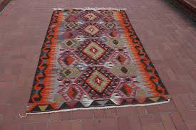 4 9x8 2 Ft Vintage Pastel Orange Kilim Rug Muted Turkish Kilim Rug Pastel Blue Flatweave Kilim Rug Anatolian Kilim Rug Orange Kilim Rugs Kilim Rugs